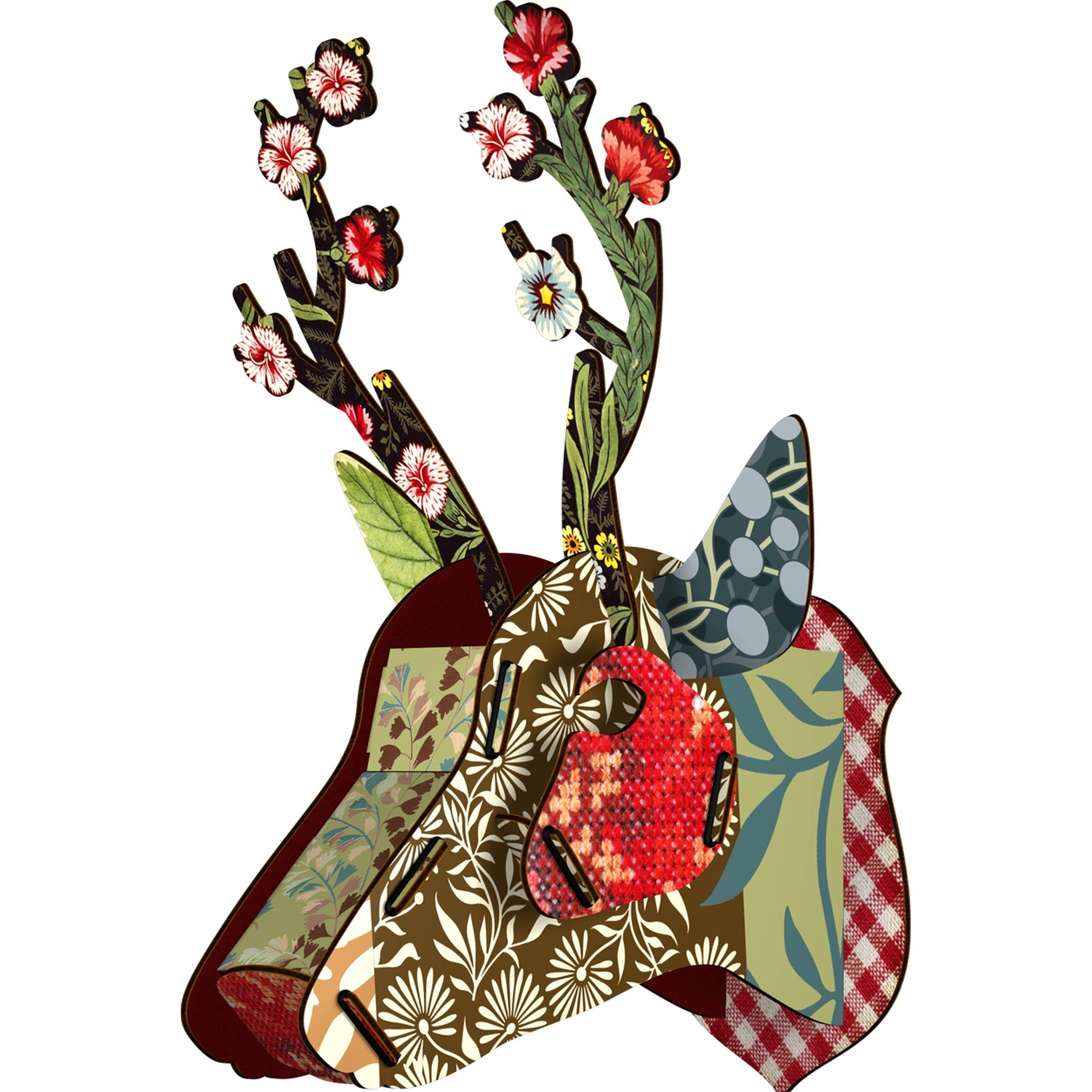 Miho - Tête de cerf écologique petite - Motif fleurs en relief